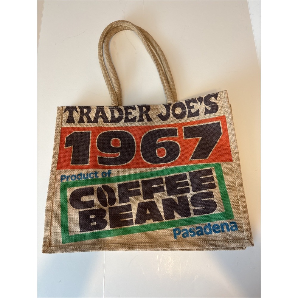 Trader Joes 1967 Coffee Beans Jute Burlap Reusable Tote Bag Pasadena Shopping